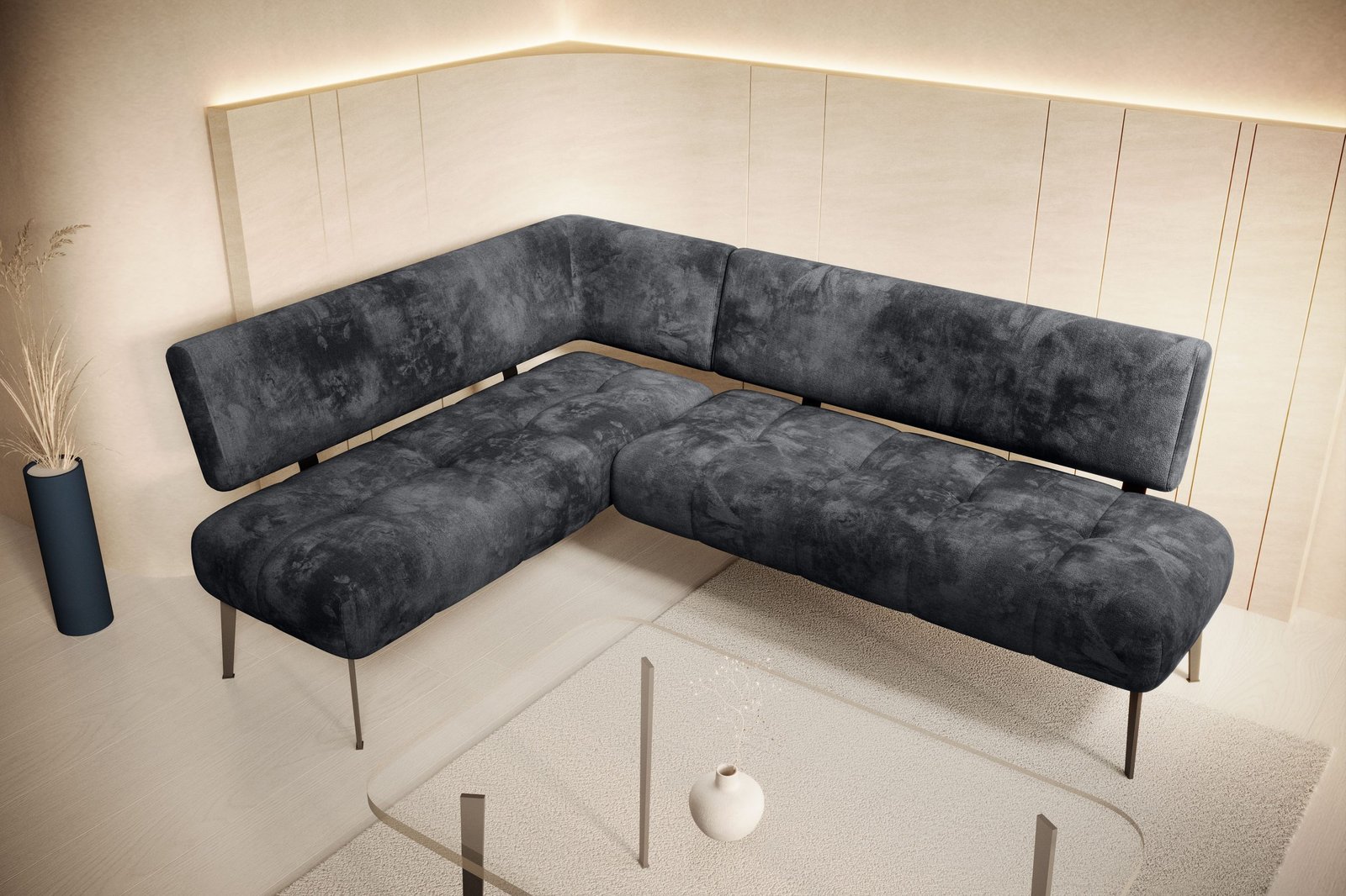 KITCHEN-CORNER MILO - narożnik kuchenny tapicerowany na wysokich nóżkach z ozdobnymi przeszyciami - tkanina APHRODITE 23 - WERSAL