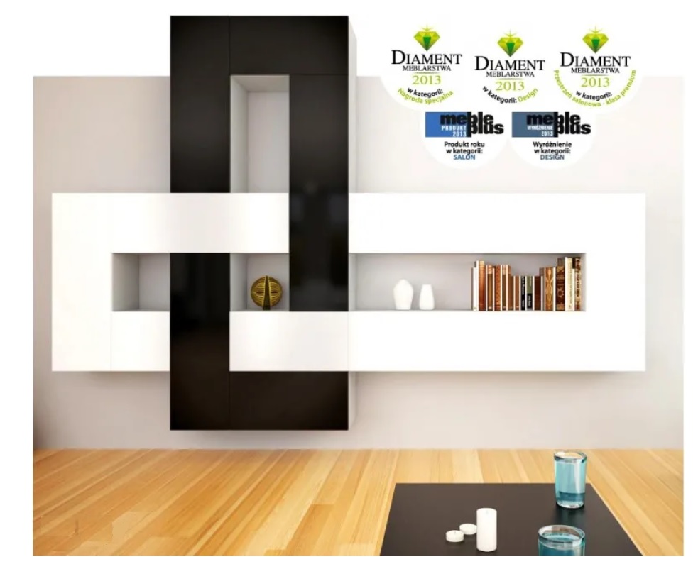 BRIKS - nowoczesna meblościanka biały połysk - czarny połysk