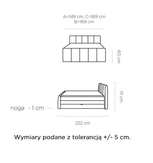 FRESCO łoże kontynentalne z bocznymi pojemnikami, ozdobne pionowe przeszycia na wezgłowiach - WERSAL