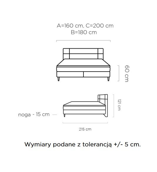 LUCIO łóżko tapicerowane na wysokich nóżkach - WERSAL