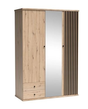 CALI-C23 szafa otwierana z lustrem i lamelami 150 x 213 cm DĄB ARTISAN