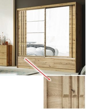 MIRROR-3 szafa przesuwna z lustrem i szufladami 200 x H-215 cm ARTISAN