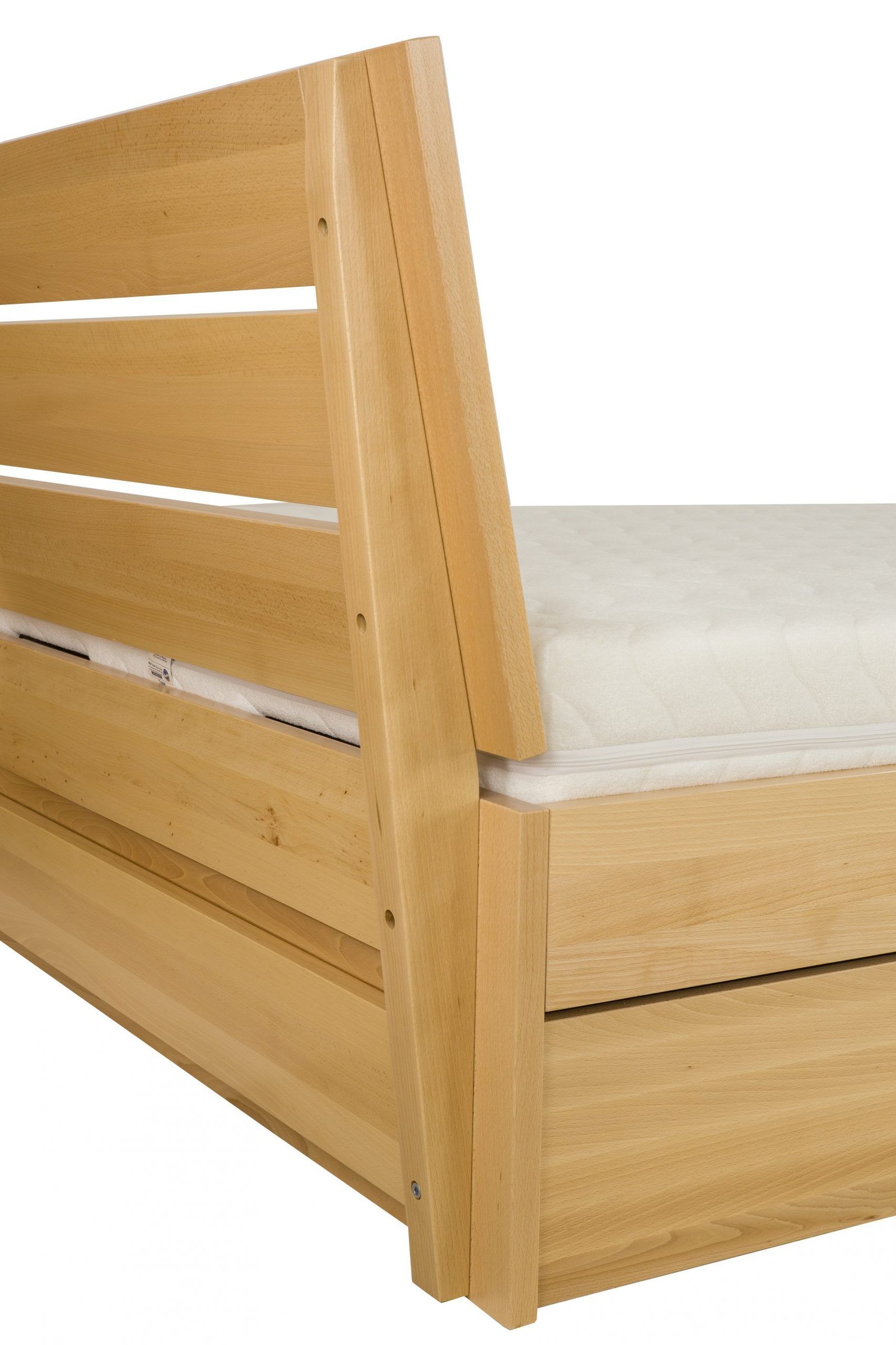 BOARD solidne łóżko z litego drewna bukowego z pojemnikiem i pochylonym oparciem - BUK NATURALNY 90-100-120-140-160-180-200