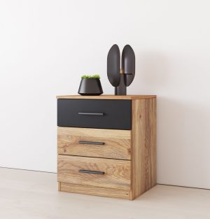 MAVELLA - szafka nocna z szufladami 45 cm DĄB - CZARNY MAT