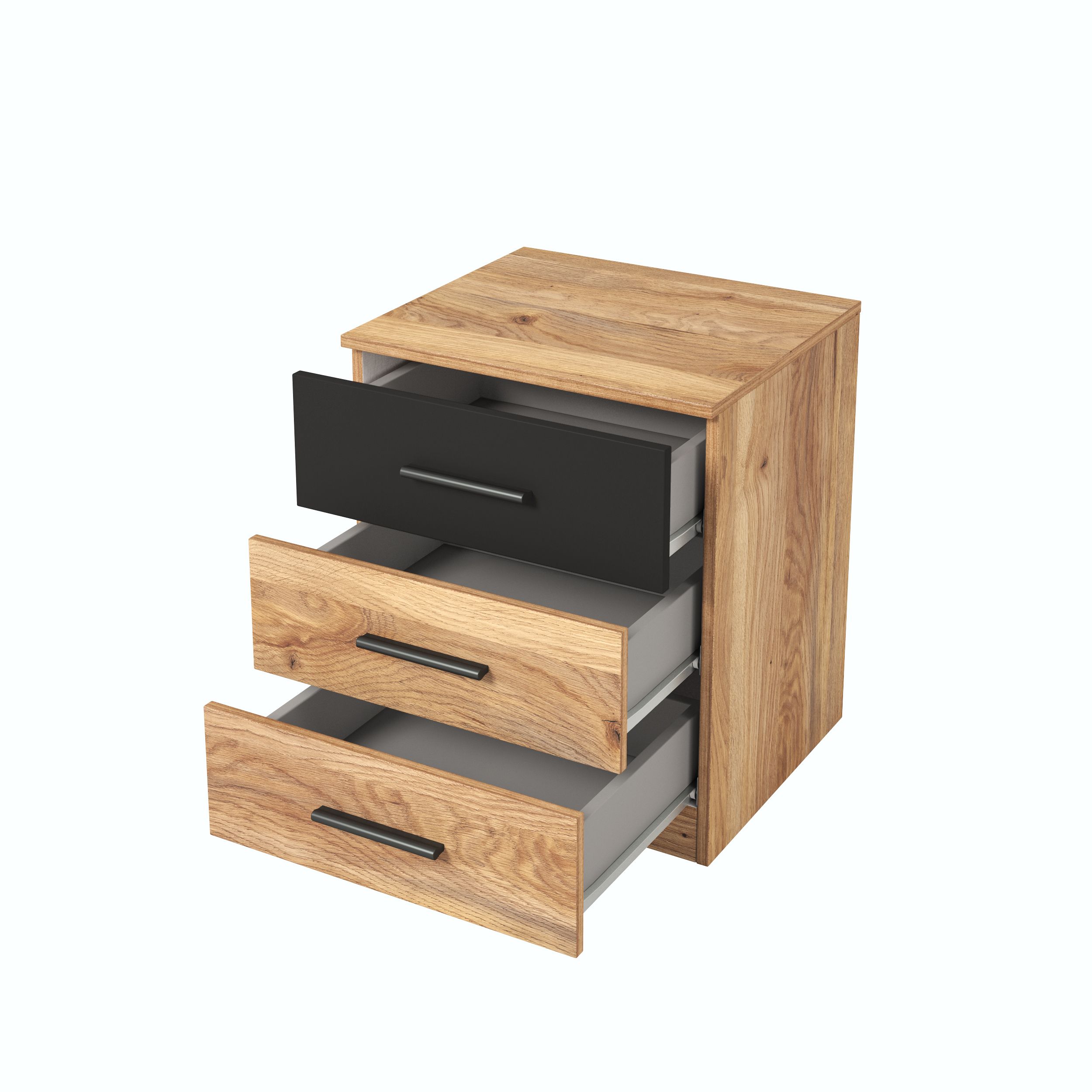 MAVELLA - szafka nocna z szufladami 45 cm, DĄB - CZARNY - wnętrze