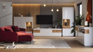 SILKE zestaw mebli do salonu - BIAŁY POŁYSK - DĄB WOTAN - MATERA