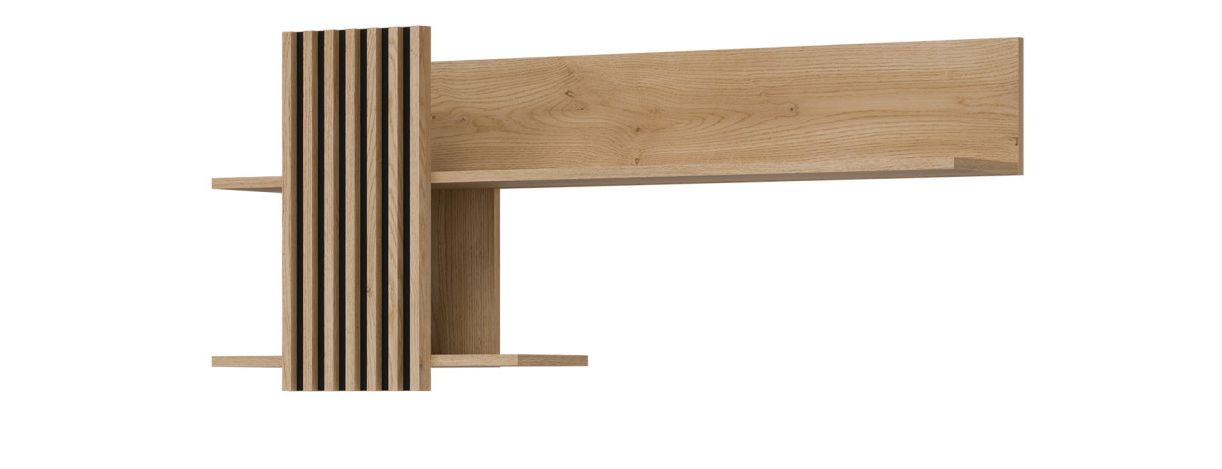 FERRO 16 nowoczesna półka ścienna wisząca z lamelami 126 cm DĄB CREMONA - CZATNY MAT producent LIVEO