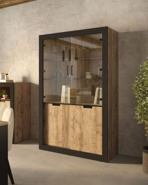 TUDOR 12 szeroka witryna z przeszkleniem 120 cm DĄB SAMDAL