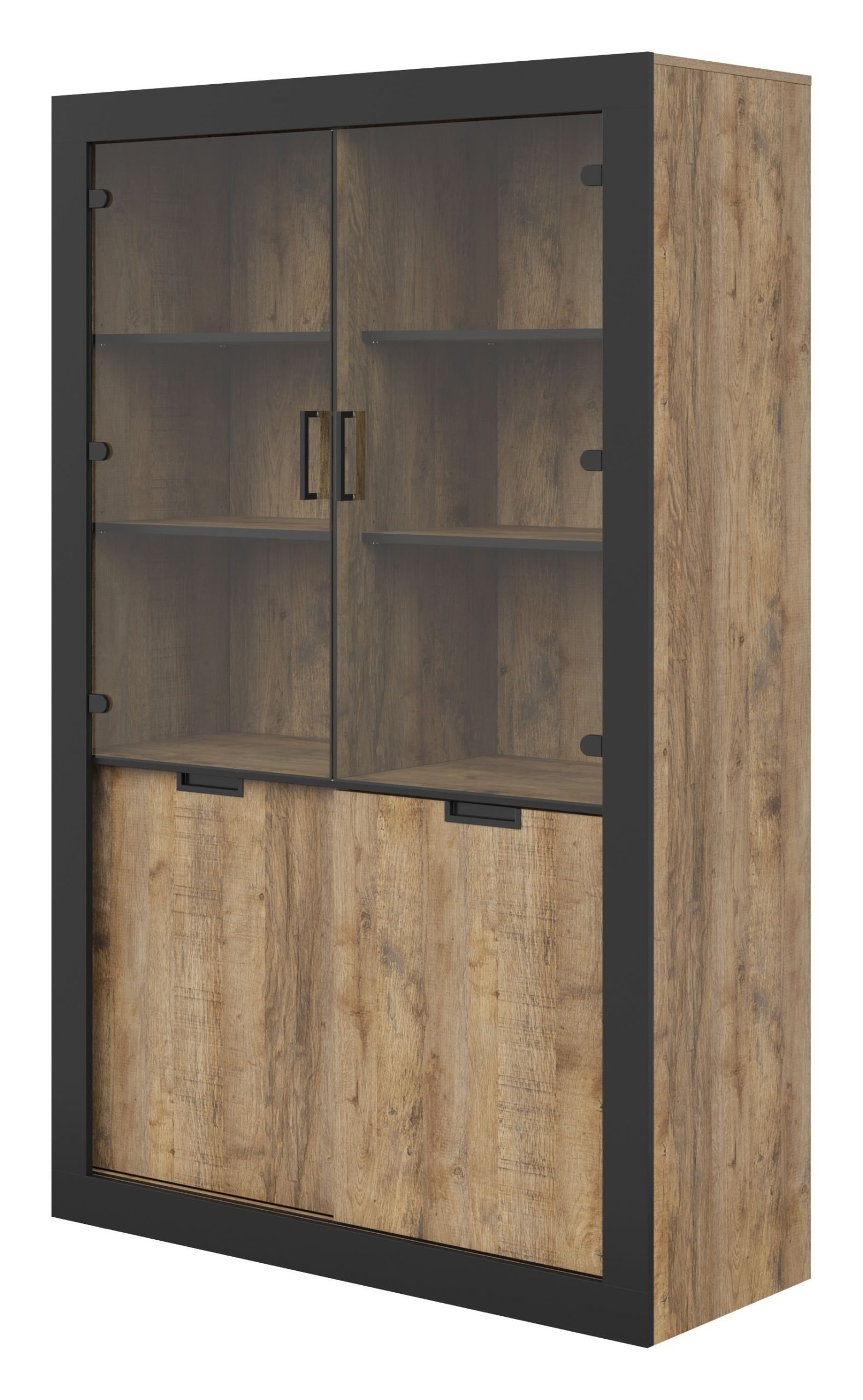 TUDOR 12 wysoka witryna ze szklanymi drzwiami 120 cm DĄB SAMDAL - CZARNY MAT - 24WSNZ12 HELVETIA