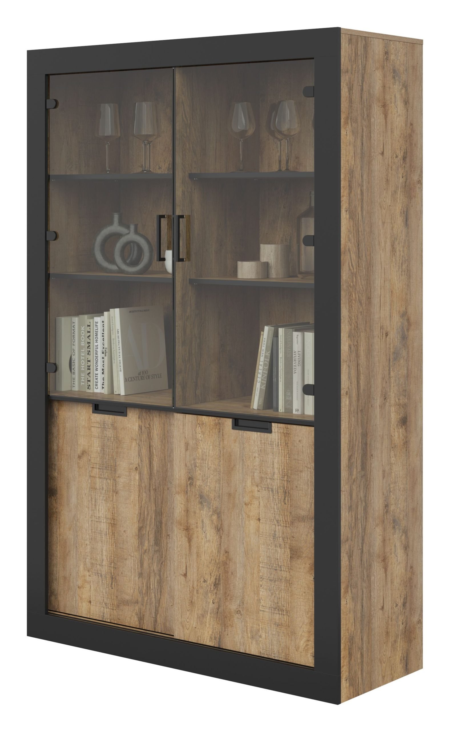 TUDOR 12 wysoka witryna ze szklanymi drzwiami 120 cm DĄB SAMDAL - CZARNY MAT - 24WSNZ12 ean 5900488592163