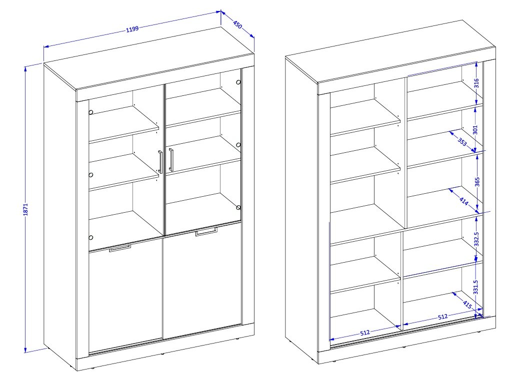 TUDOR 12 wysoka witryna ze szklanymi drzwiami 120 cm DĄB SAMDAL - CZARNY MAT - 24WSNZ12 - wumiary