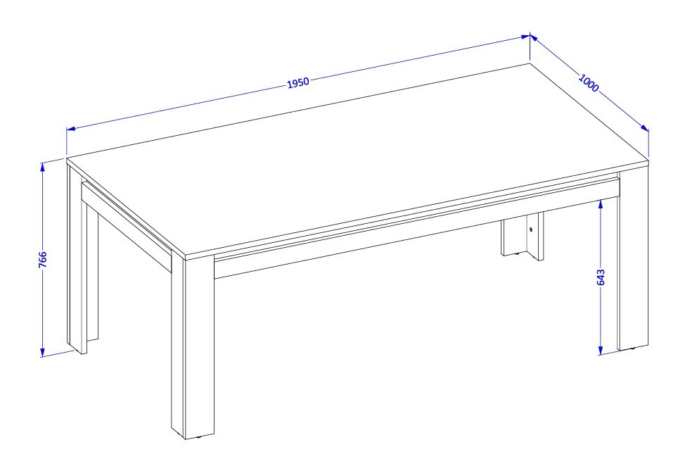TUDOR 94 stół nierozkładany 100 x 195 cm DĄB SAMDAL - CZARNY MAT - 24WSNZ94 ean 5900488592231 - wymiary