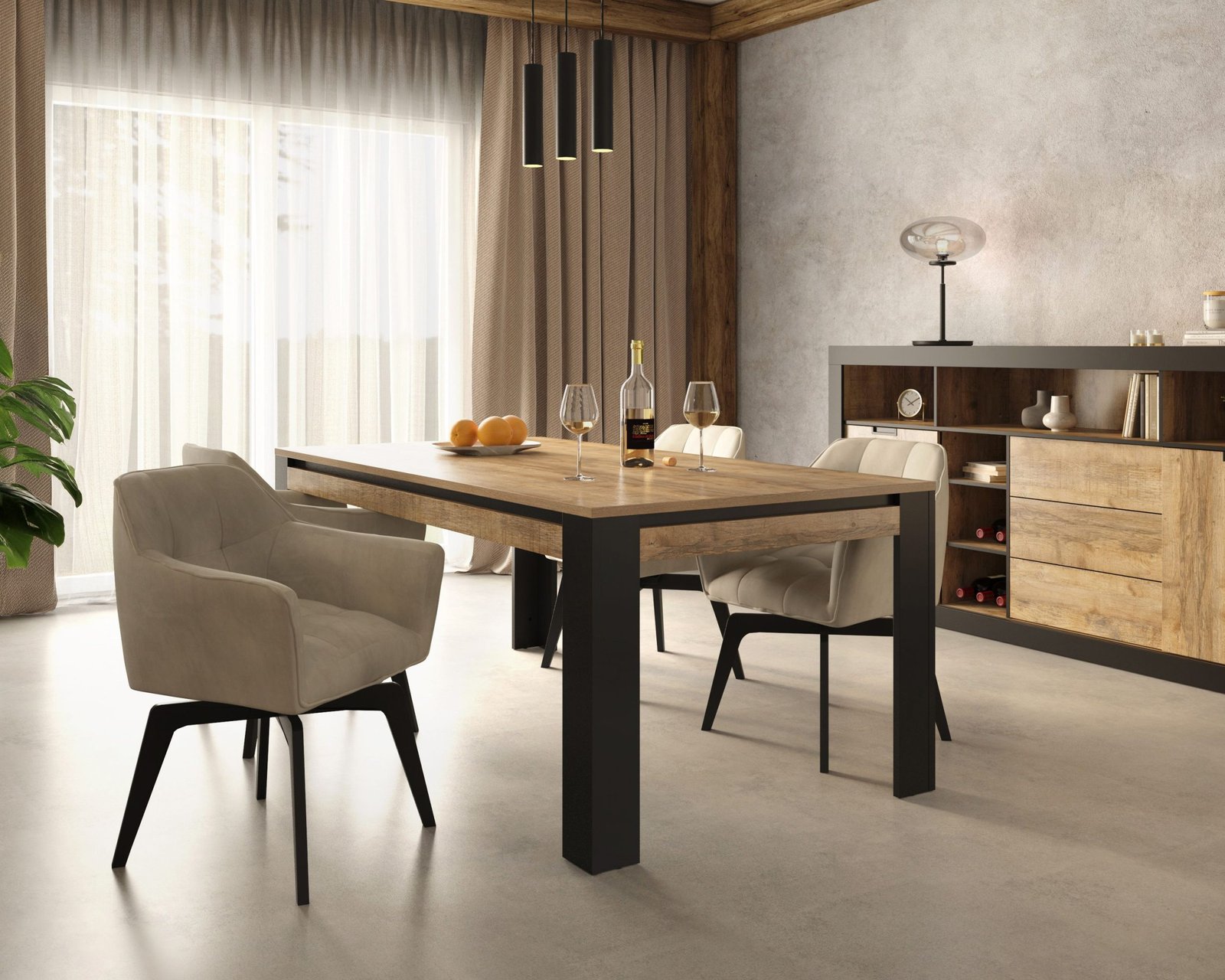 TUDOR 94 stół nierozkładany 100 x 195 cm DĄB SAMDAL - CZARNY MAT - 24WSNZ94