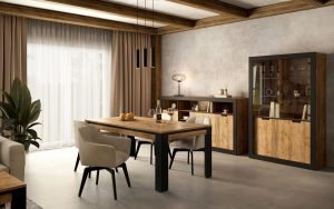 TUDOR zestaw mebli do jadalni w stylu loft - DĄB SAMDAL - CZARNY MAT