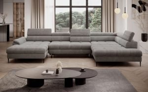 EMPOLI U narożnik z funkcją spania, pojemnikiem i regulowanymi zagłówkami 177 x 380 x 218 cm