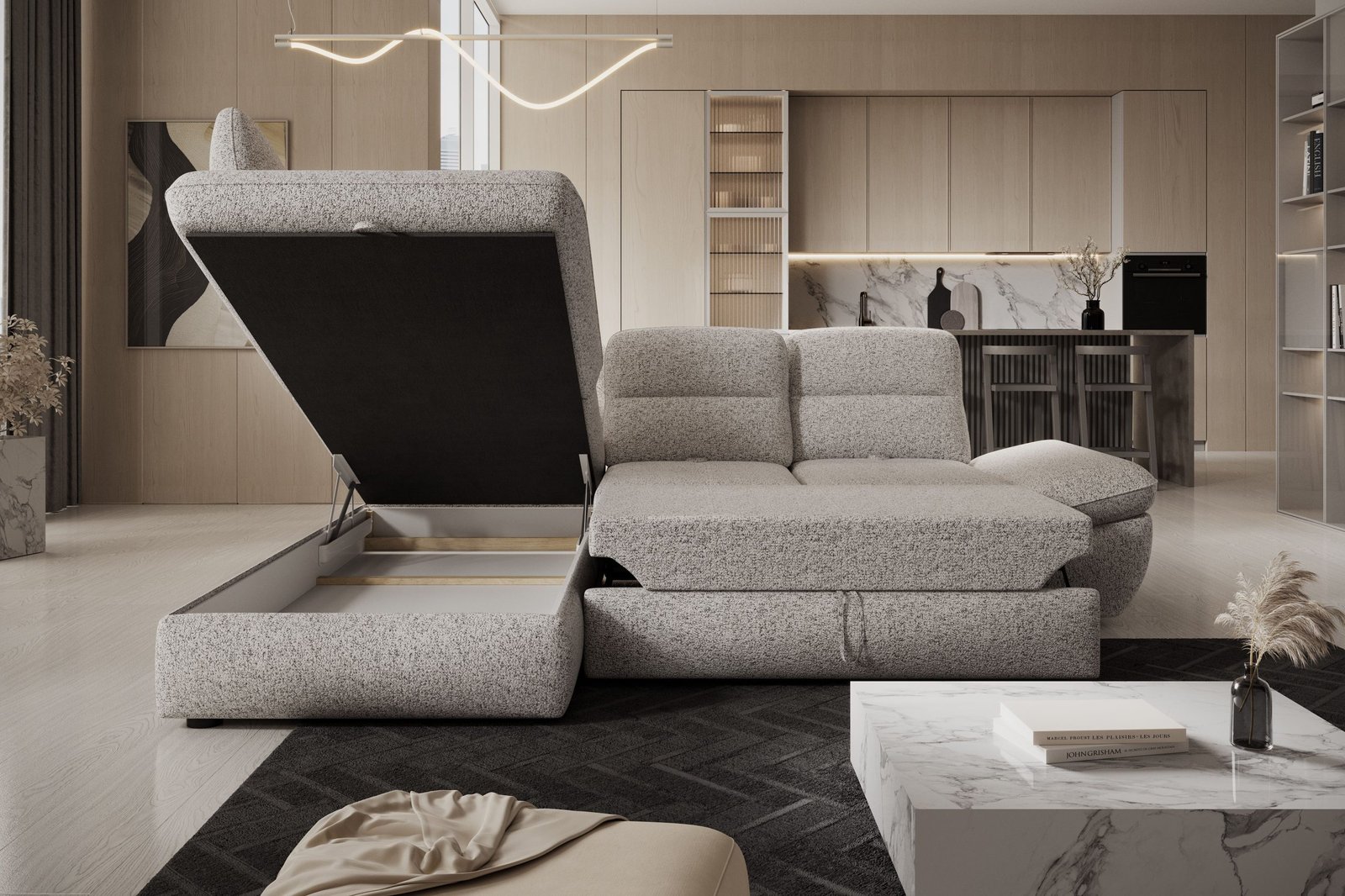 GALIANO narożnik z funkcją spania i pojemnikiem oraz manualną regulacją głębokości oparcia - Tkanina PUENTE 06 - WERSAL