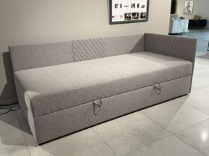 MOLY 90 młodzieżowe łóżko tapicerowane z pojemnikiem i materacem 90 x 200 cm