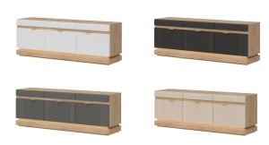 WORDES 03 trzydrzwiowa komoda z szufladami i podświetleniem 163 cm DĄB CREMONA-KASZMIR-BIAŁY-SZARY-ANTRACYT