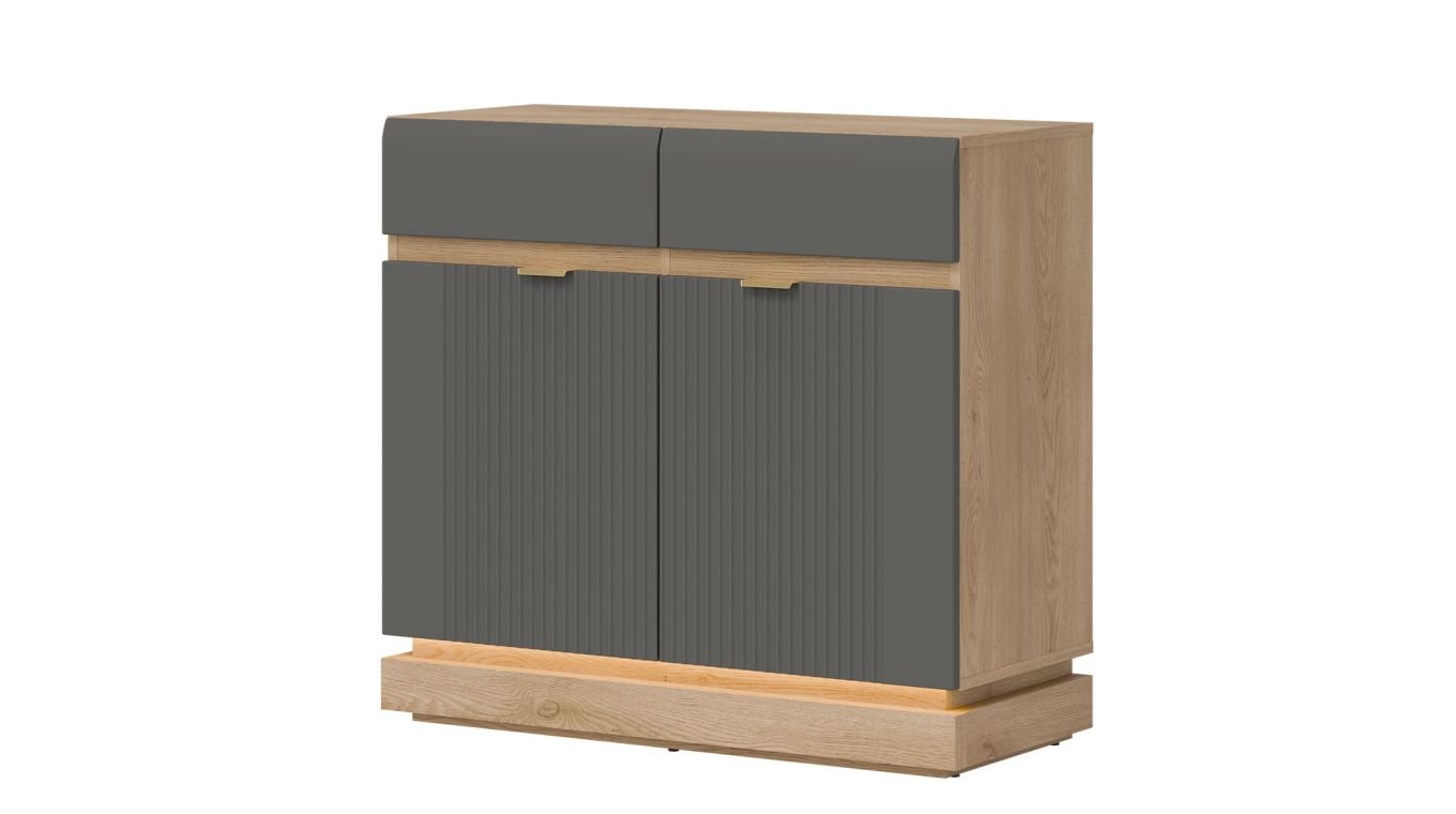 WORDES 02 dwudrzwiowa komoda z szufladami SZARY-DĄB CREMONA