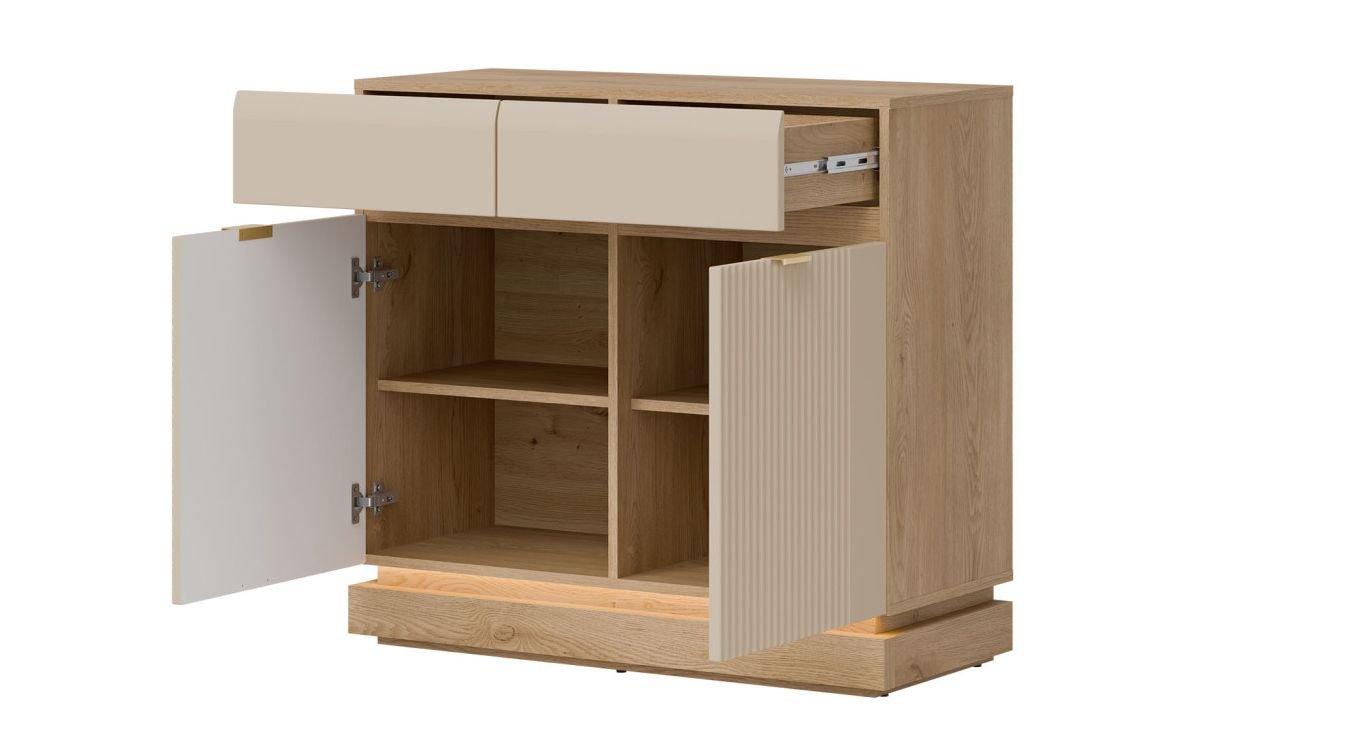 WORDES 02 dwudrzwiowa komoda z szufladami i ryflami KASZMIR-DĄB CREMONA