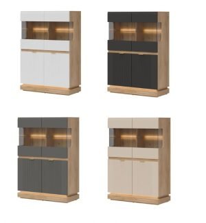 WORDES 04 witryna z przeszkleniem i podświetleniem 95 cm DĄB CREMONA-KASZMIR-BIAŁY-SZARY-ANTRACYT