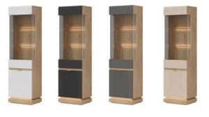 WORDES 05 wąska witryna z przeszkleniem i podświetleniem 55 cm DĄB CREMONA-KASZMIR-BIAŁY-SZARY-ANTRACYT