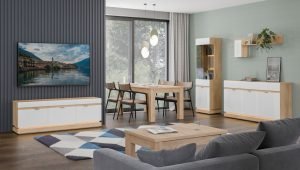 WORDES zestaw mebli do salonu DĄB CREMONA-KASZMIR-BIAŁY-ANTRACYT-SZARY