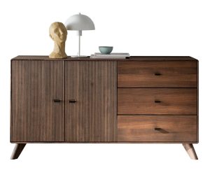 TABAK 07 - bukowa komoda z szufladami, ryflowane fronty 140 cm