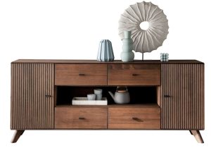 TABAK 08 - bukowa komoda z szufladami, ryflowane fronty 180 cm