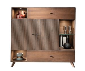 TABAK 13 - szeroka komoda, kredens bukowy z szufladą, ryflowane fronty 157 cm