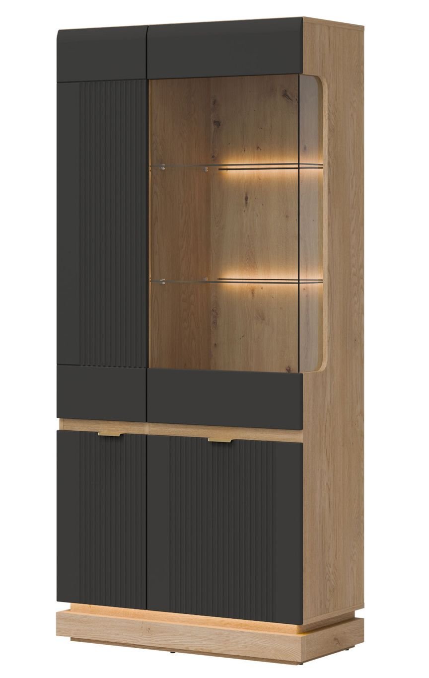 WORDES 06 witryna z przeszkleniem i podświetleniem ANTRACYT-DĄB CREMONA