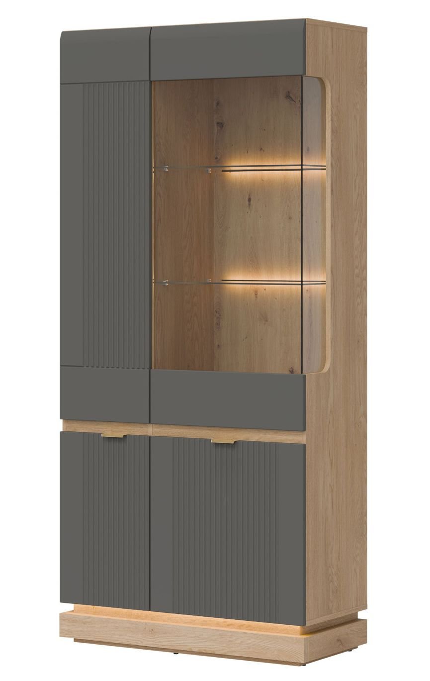 WORDES 06 witryna z przeszkleniem i podświetleniem SZARY-DĄB CREMONA