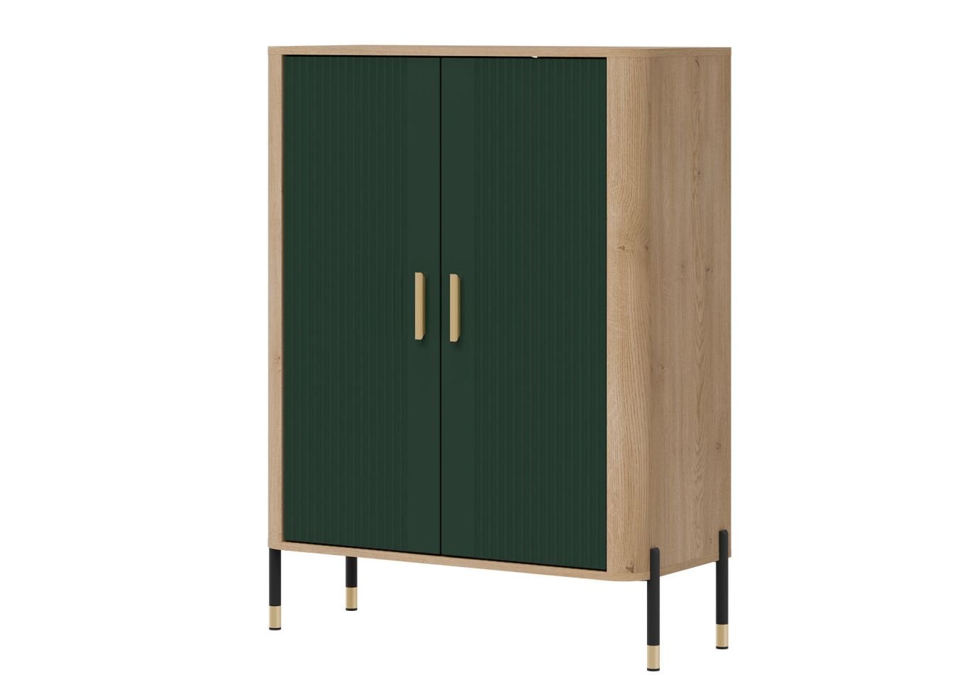 DANTE 11 LIVEO wysoka smukła szafka na nóżkach bieliźniarka zaoblone boki ozdobne fronty 93 cm DĄB CREMONA TORRO - CIEMNA ZIELEŃ