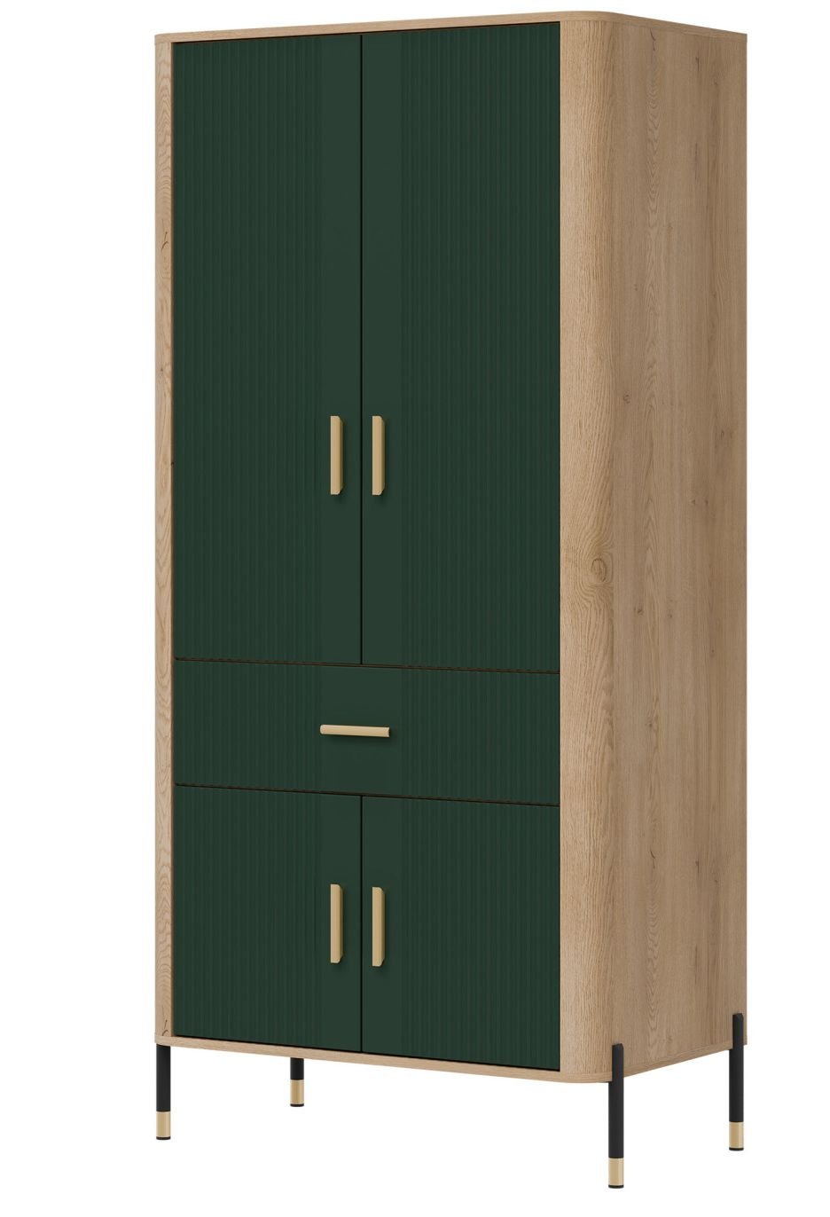 DANTE 16 LIVEO wąska szafa z szufladą zaoblone boki ozdobne fronty 93 cm DĄB CREMONA TORRO - CIEMNA ZIELEŃ