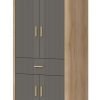 DANTE 16 LIVEO wąska szafa z szufladą zaoblone boki ozdobne fronty 93 cm DĄB CREMONA TORRO - SZARY