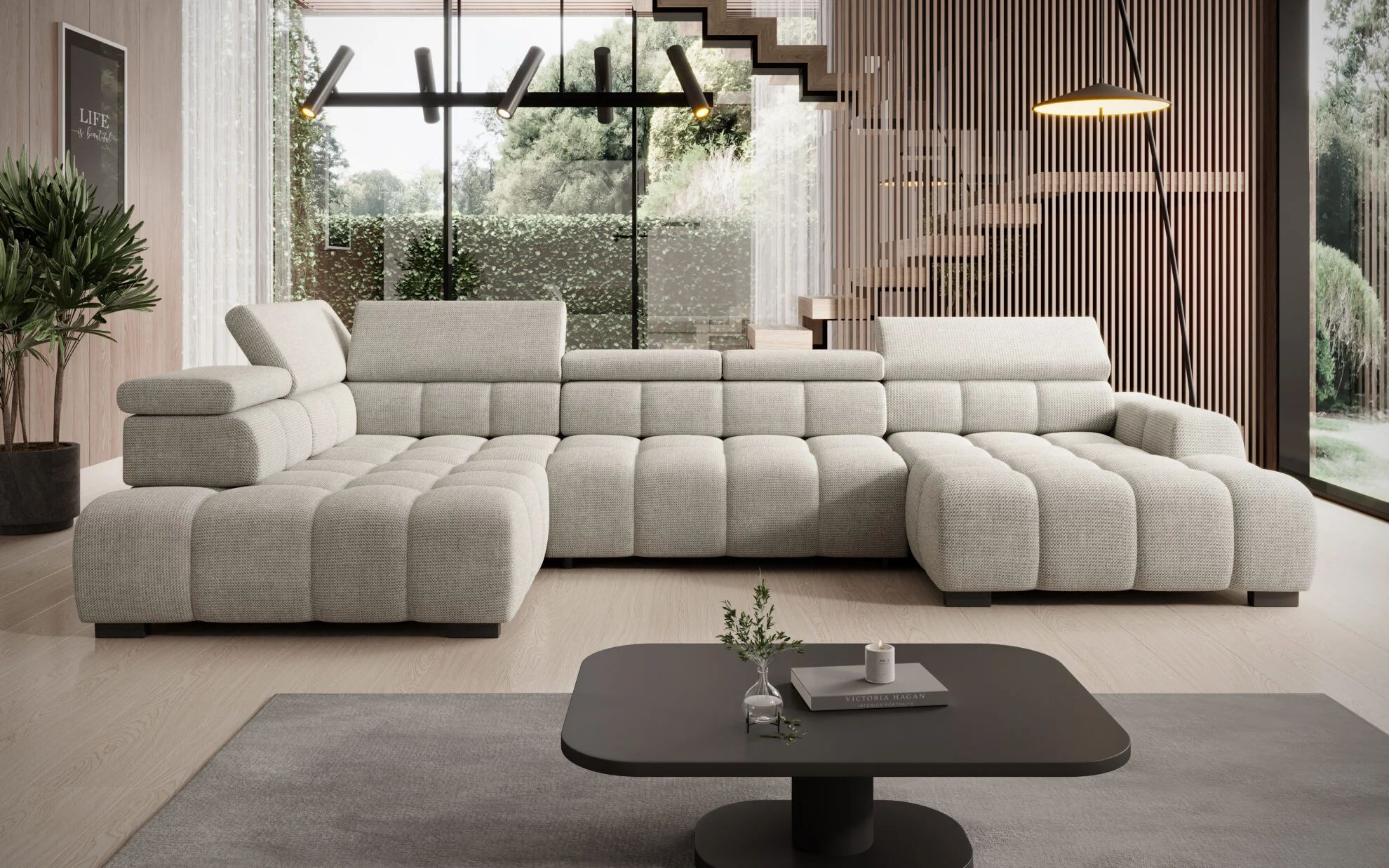 BULL narożnik XL z elektrycznie wysuwanym siedziskiem, regulowanymi zagłówkami i ozdobnymi przeszyciami WERSAL