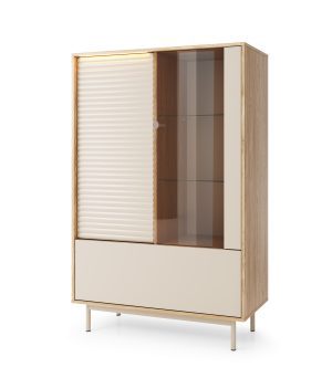 LATI 01 szeroka witryna na wysokich nogach z podświetleniem 100 cm CASHMERE - DĄB