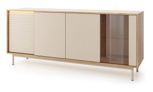 LATI 02 szeroka komoda na wysokich nogach z podświetleniem 185 cm CASHMERE - DĄB