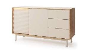 LATI 03 komoda na wysokich nogach z szufladami i podświetleniem 140 cm CASHMERE - DĄB