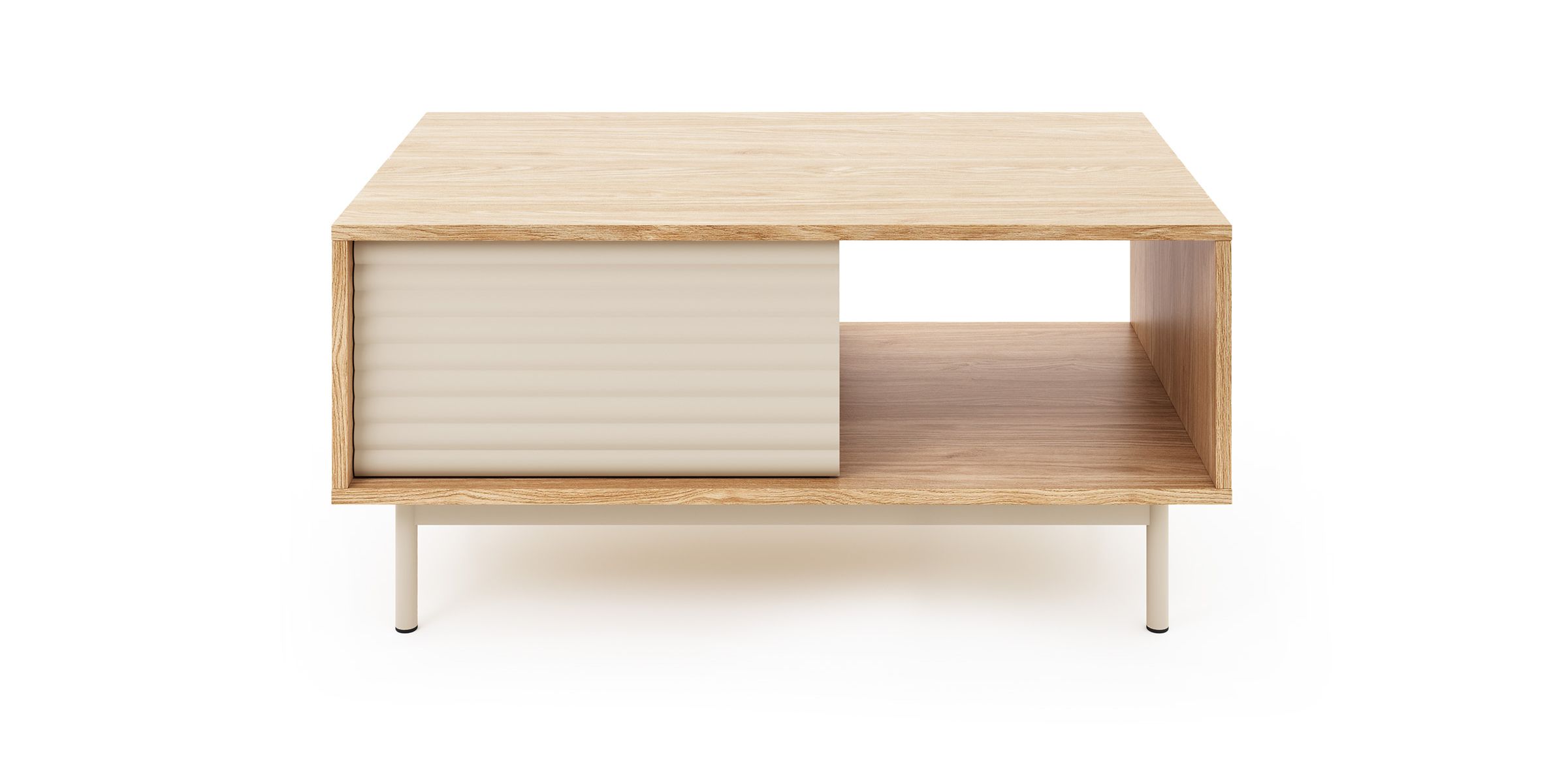 LATI 05 stolik kawowy ława na wysokich nogach. Ozdobne drzwi z frezowaniem. DĄB OLEJOWANY - CASHMERE