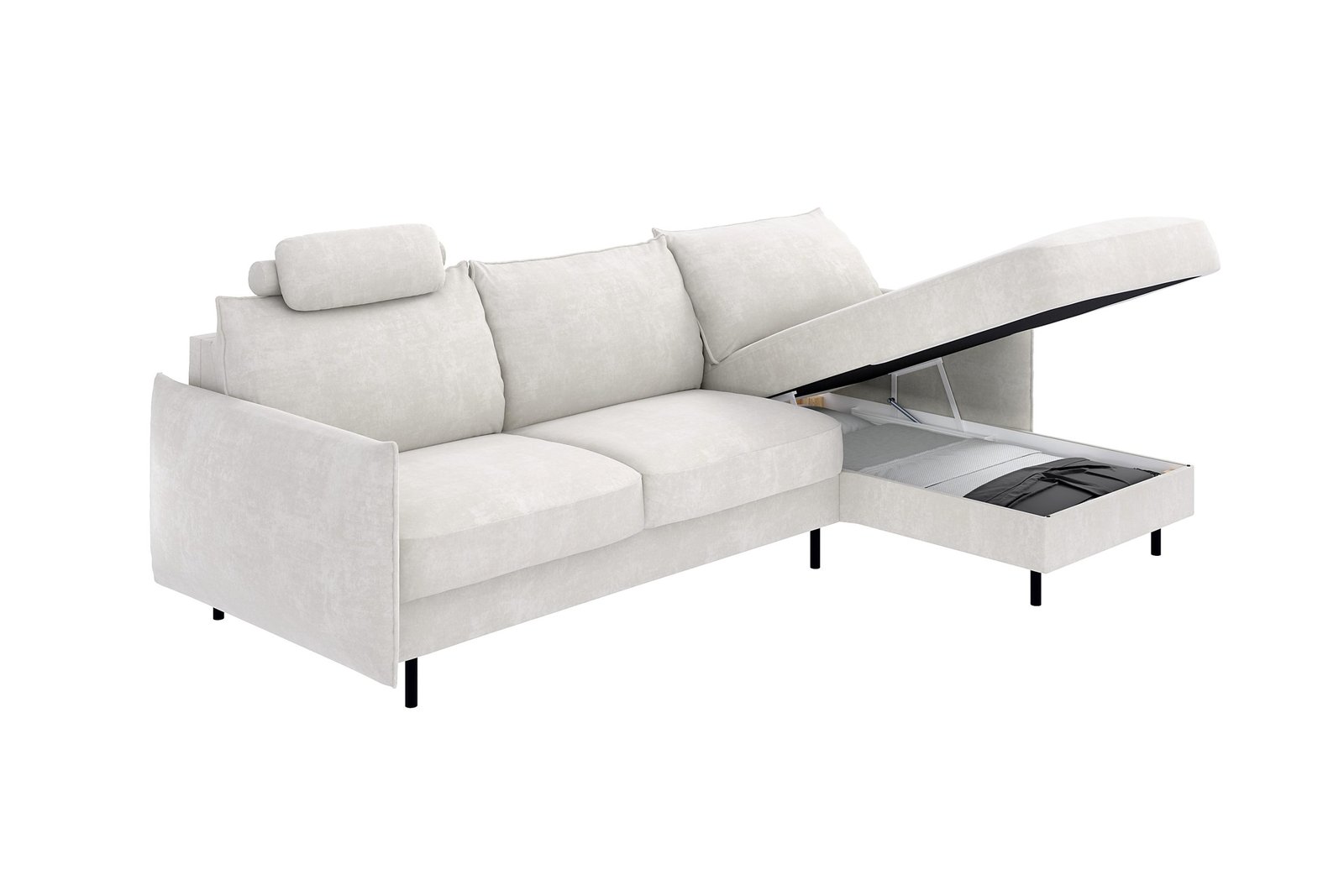 LUKKA nowoczesny narożnik z funkcją spania - automat włoski, pojemnikiem i ruchomym zagłówkiem BYDGOSKIE MEBLE tkanina łatwoczyszcząca