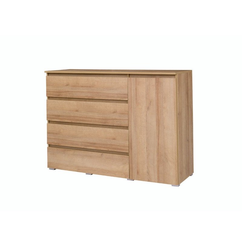 PIRI 05 szeroka-komoda-z-4-szufladami-i-drzwiczkami-138cm-bieliźniarka DĄB RIVIERA