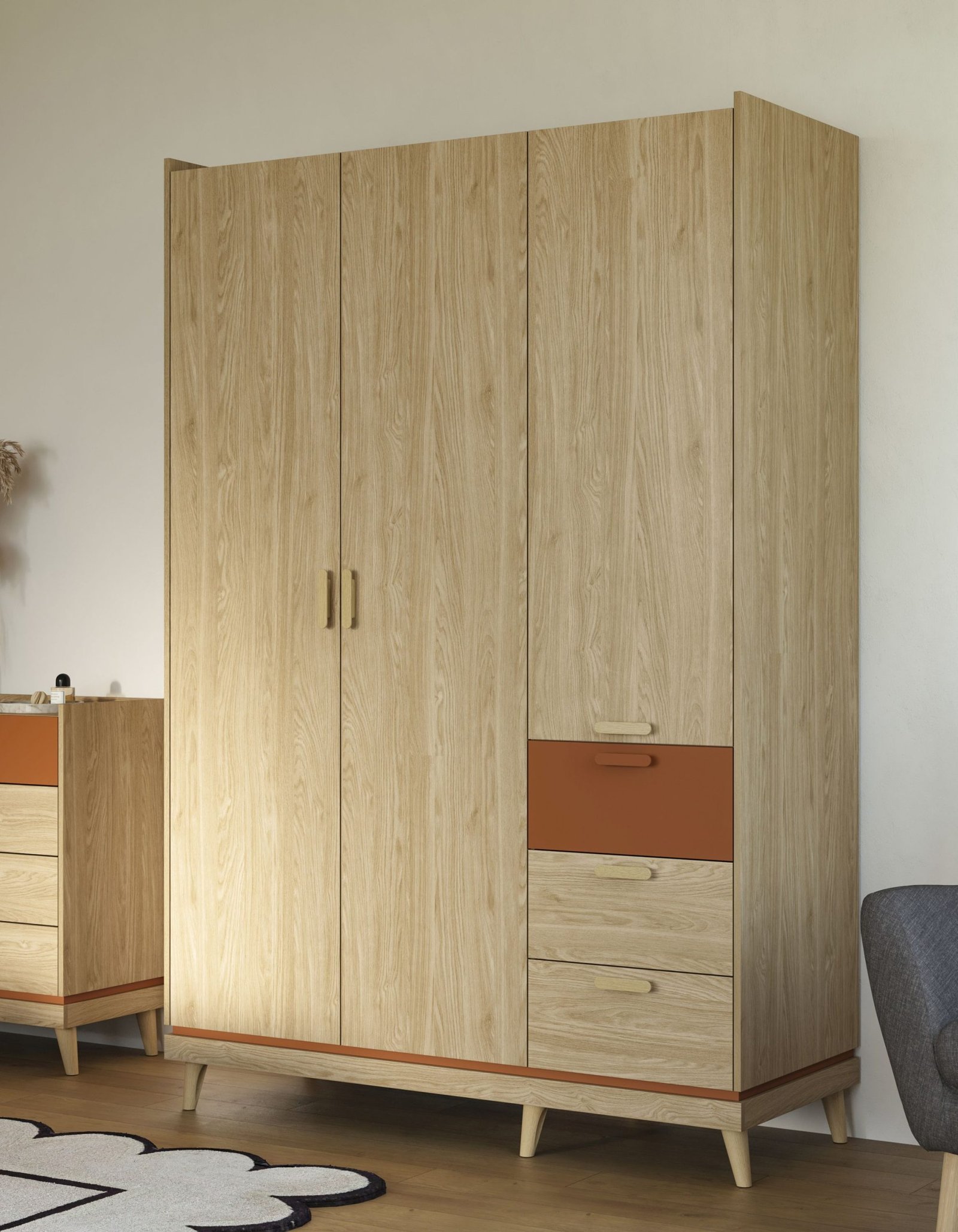 SCANDI 19 szafa 3-drzwiowa z szufladami 144 cm DĄB OLEJOWANY