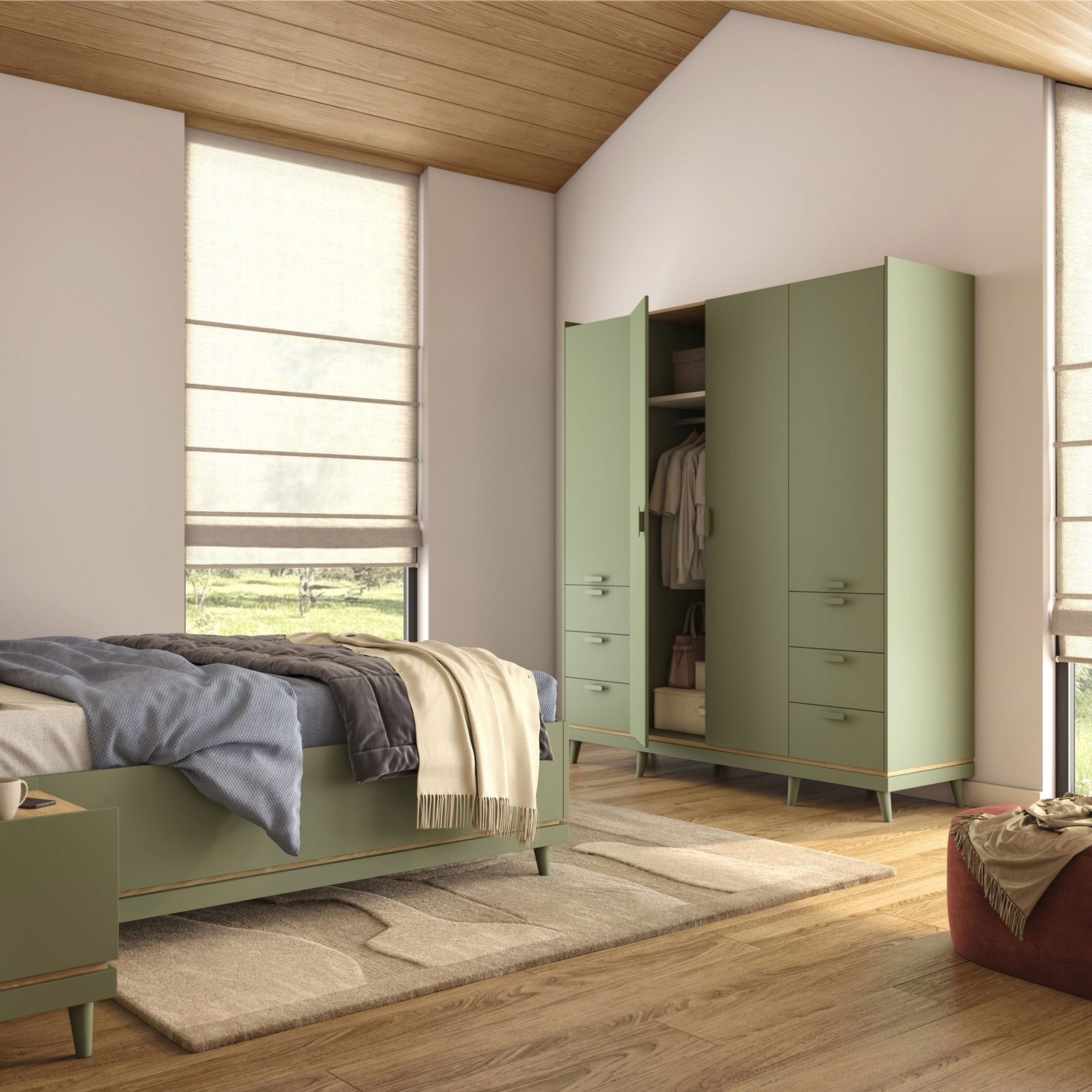 SCANDI 20 szafa 4-drzwiowa z szufladami 190 cm ZIELEŃ Helvetia