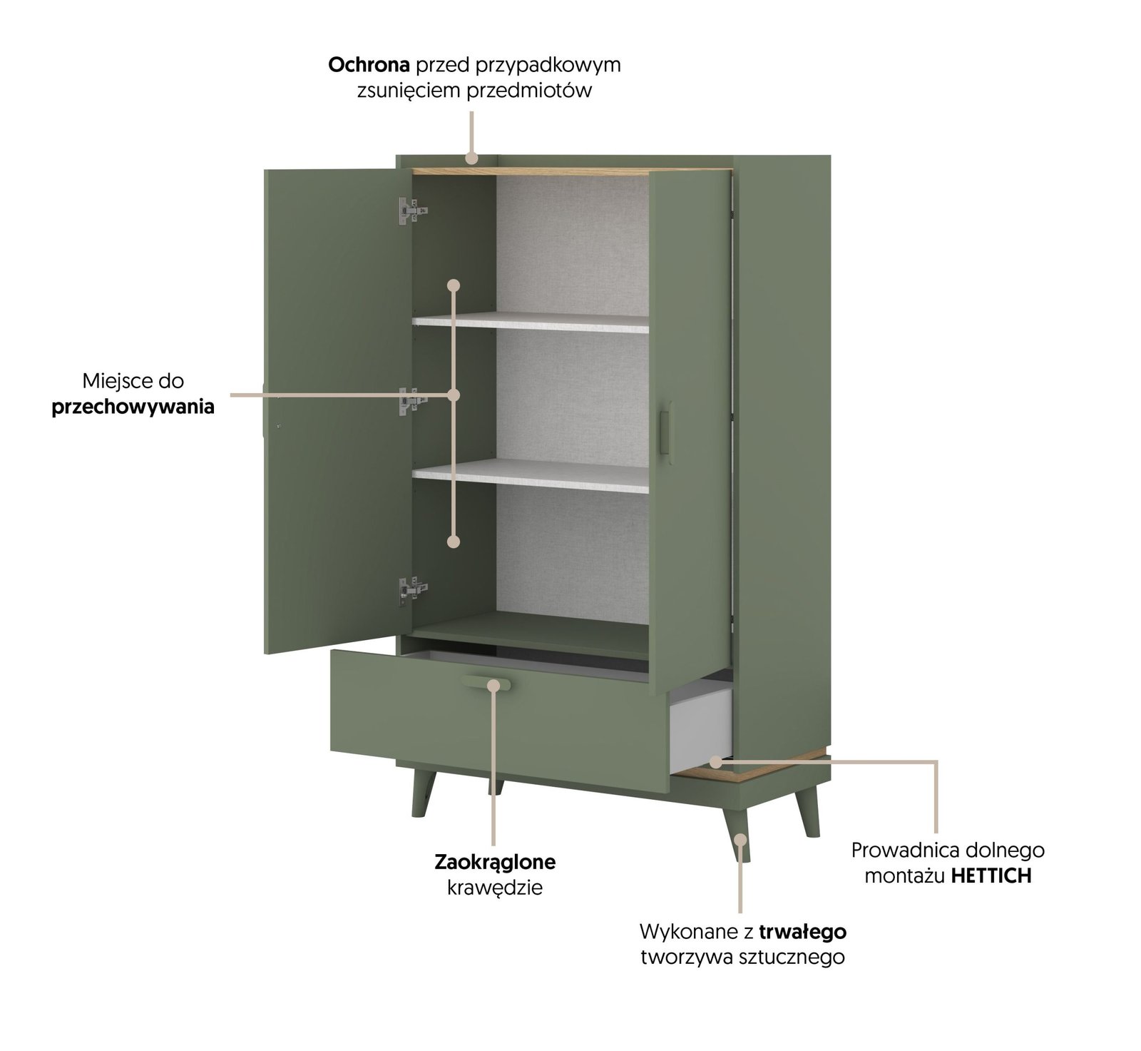 SCANDI 38 pojemna szafa 2-drzwiowa z szufladą 90 cm bieliźniarka ZIELEŃ