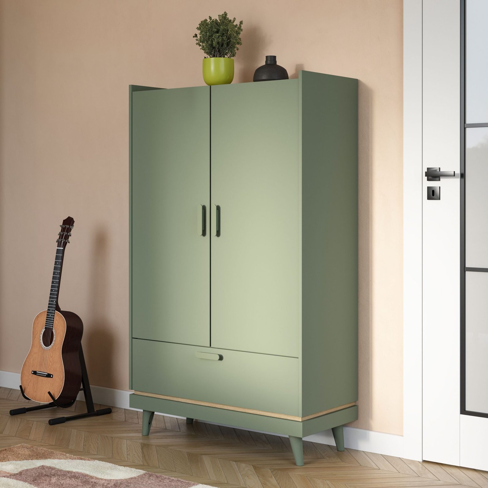 SCANDI 38 szafa 2-drzwiowa z szufladą 90 cm, bieliźniarka ZIELEŃ