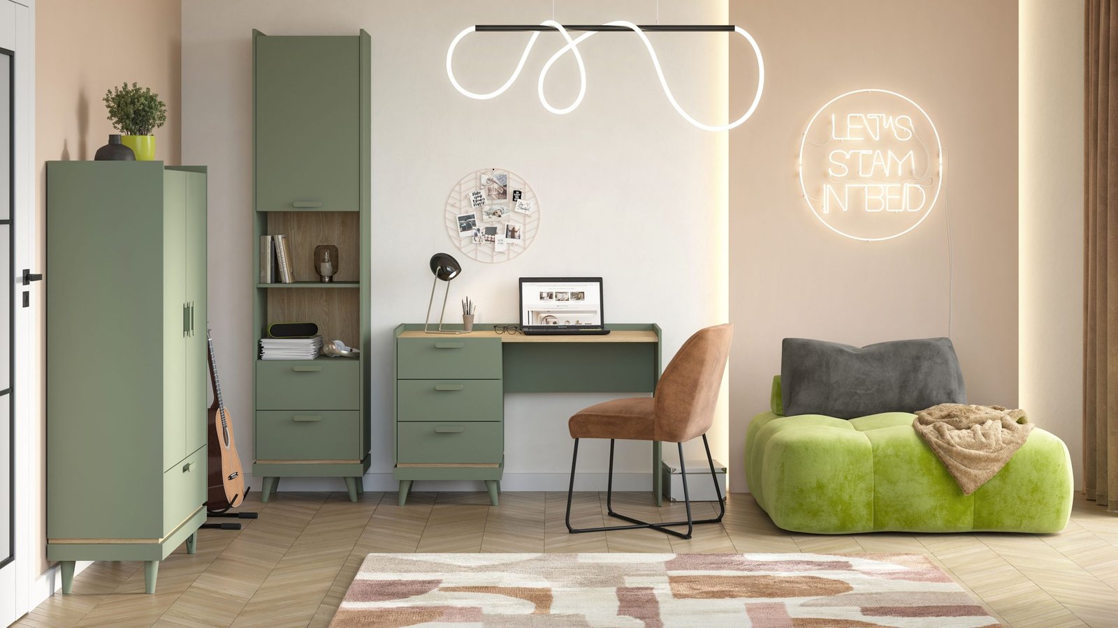 SCANDI młodzieżowy zestaw mebli komoda regał biurko ZIELEŃ