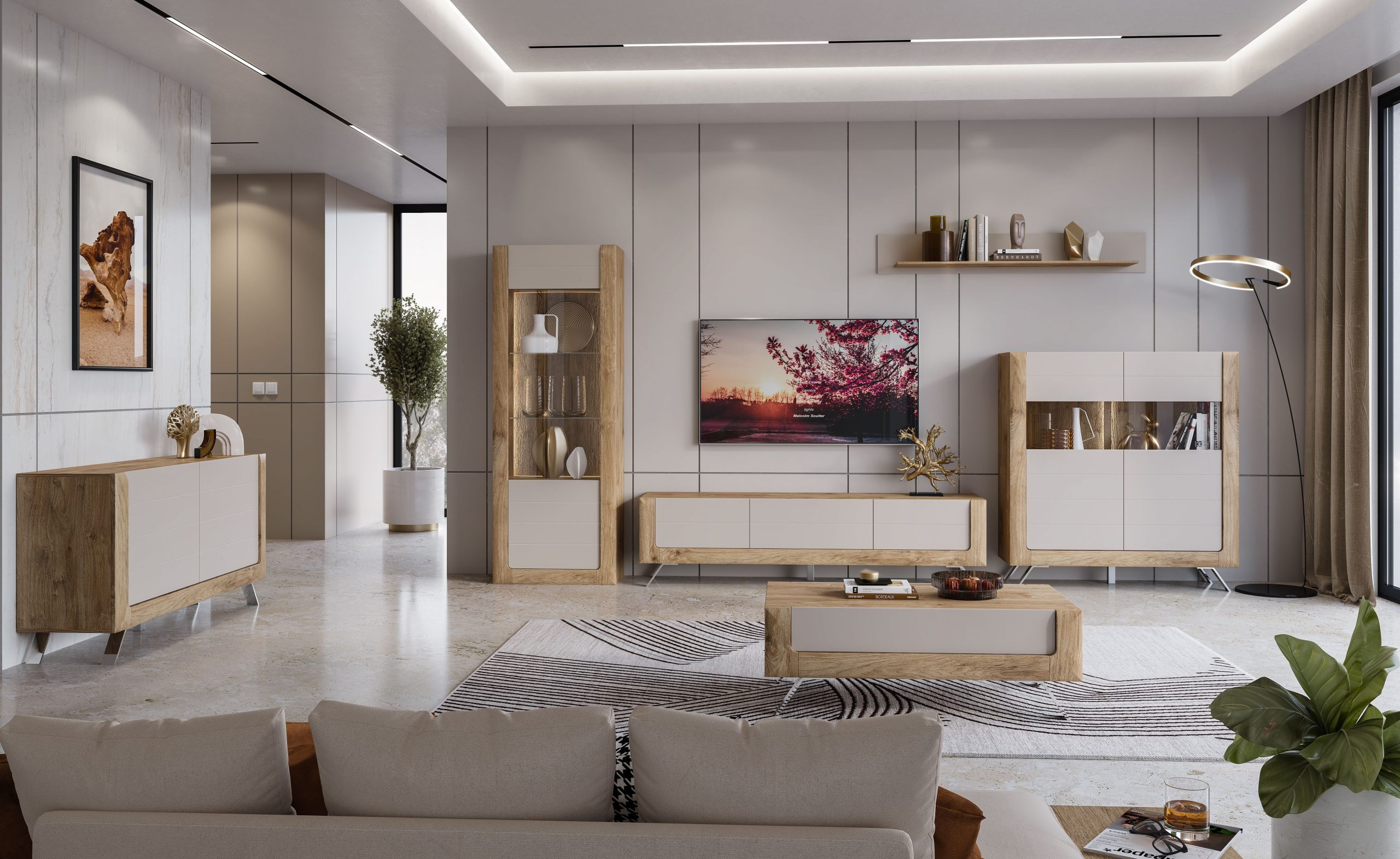 KASAI ekskluzywny zestaw mebli do salonu, livingroom - DĄB HARBOR ZŁOTY - CASHMERE PERFECT TOUCH - bydgoskie meble - 24HKMI