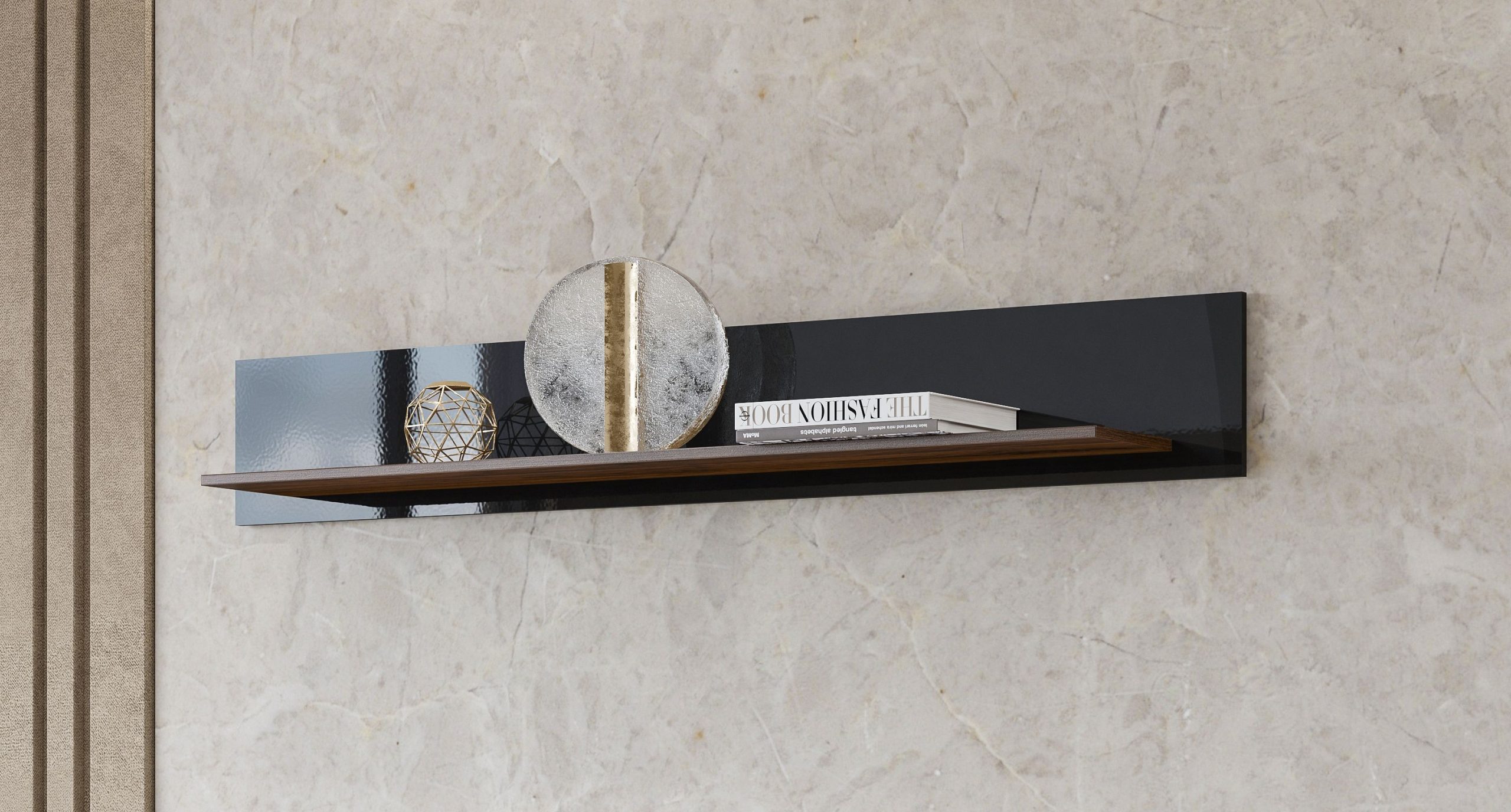 KASAI półka ścienna wisząca 160 cm ORZECH COLUMBIA - CZARNY POŁYSK - bydgoskie meble -- 24RWMI01