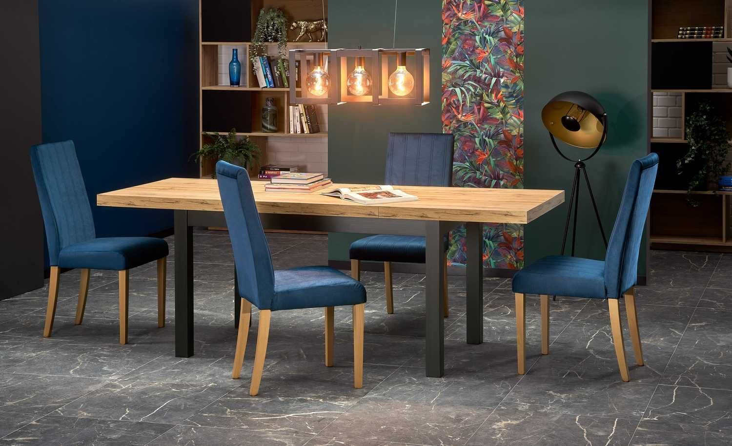 TIAGO stół rozkładany dla 6 osób na czarnych nogach 80 x 140 - 220 cm KRAFT ZŁOTY - CZARNY